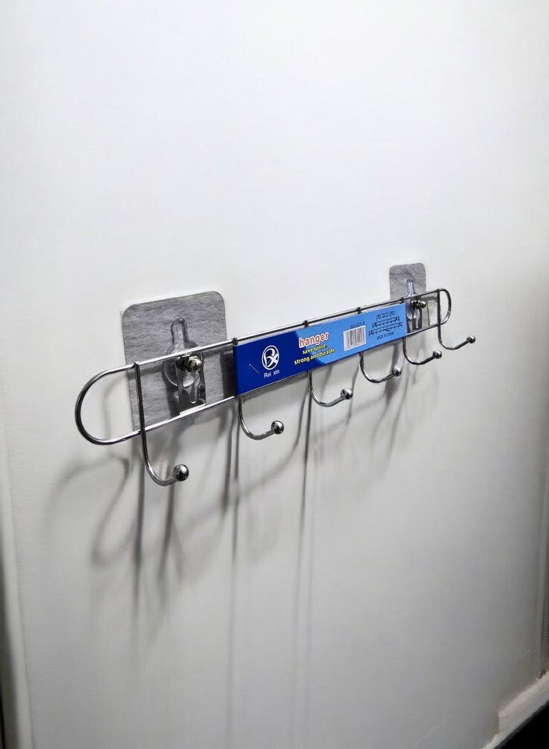 (3 PCS) Over Door Clothes Hangers with Double Sided Adhesive - Kitchen Hanger Hangers - Kitchen Hanger Organizer for Easy Hanging with Double Sided - Non-slip Metal Clothes Hangers with Double Sided for Easy Adhesive on the Wall, Durable and Heavy Duty, Coat and Clothes Hangers - Metal Laundry Hangers for Adults - Door Hanger for Clothes and Clothing - Bathroom and Bedroom Door Hanger - Door Hanger - Over Door Metal Hanger with 6 Hooks Organizer for Towels, Clothes, Keys, Robes, and Caps - Metal Hangers Over Door with 6 Hooks, Suitable for Towels, Coats, Clothes, Caps, Bedroom, Bathroom - Door Coat Hangers Over Door Towel Rack for Caps, Coats, Jackets, Bags, Scarves, Belt, and Umbrellas  - Image 2