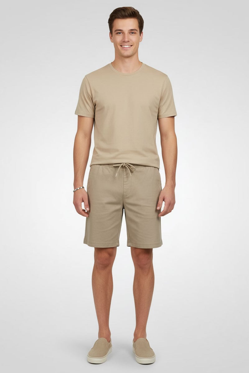 Threadbare Men Plain Basic Shorts, Taupe - Image 2