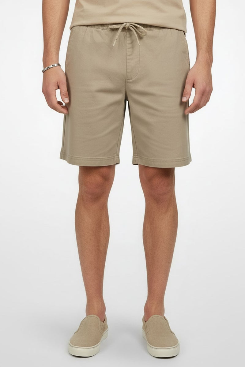 Threadbare Men Plain Basic Shorts, Taupe - Image 1
