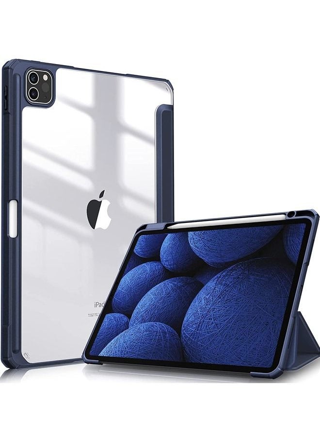 Rock Pow - Protective Case Cover For Apple iPad Pro 11 inch (2022/2021/2020/2018) Generation with Pencil Holder, [Support Apple Pencil Charging and Touch ID], Clear Transparent Case with Auto Wake/Sleep,Blue - Image 1