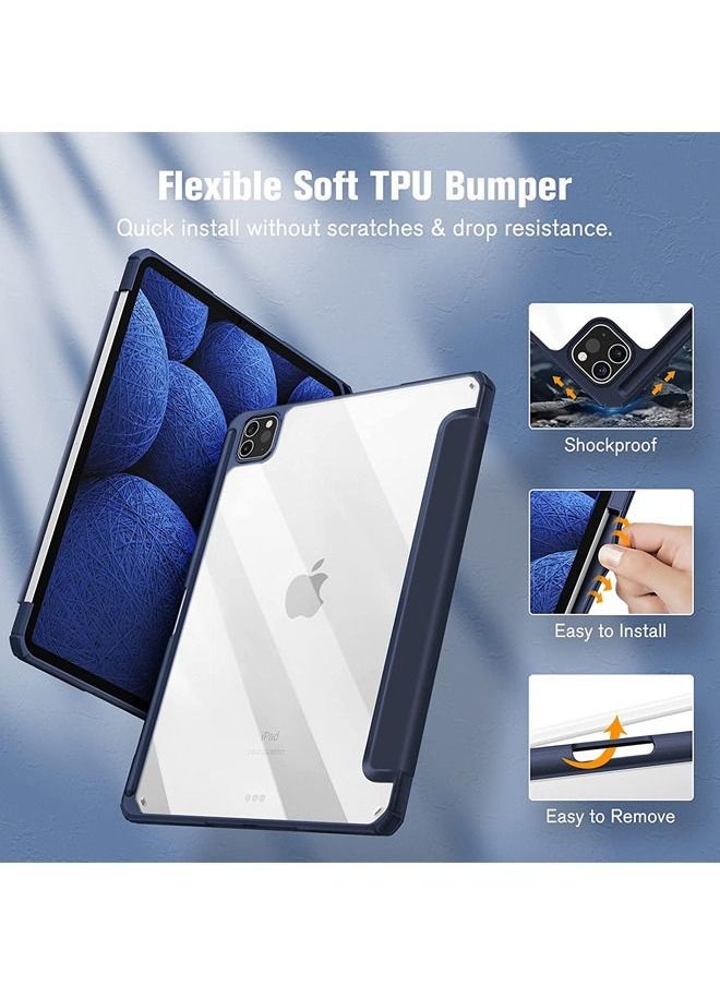 Rock Pow - Protective Case Cover For Apple iPad Pro 11 inch (2022/2021/2020/2018) Generation with Pencil Holder, [Support Apple Pencil Charging and Touch ID], Clear Transparent Case with Auto Wake/Sleep,Blue - Image 1