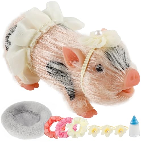 HOTBEST Silicone Pig Silicone 5 Inch Lifelike Pig Doll with Nursing Bottle and Clothing Accessories Cute Realistic Miniature Reborn Interesting Full Body Toys White G - Image 1