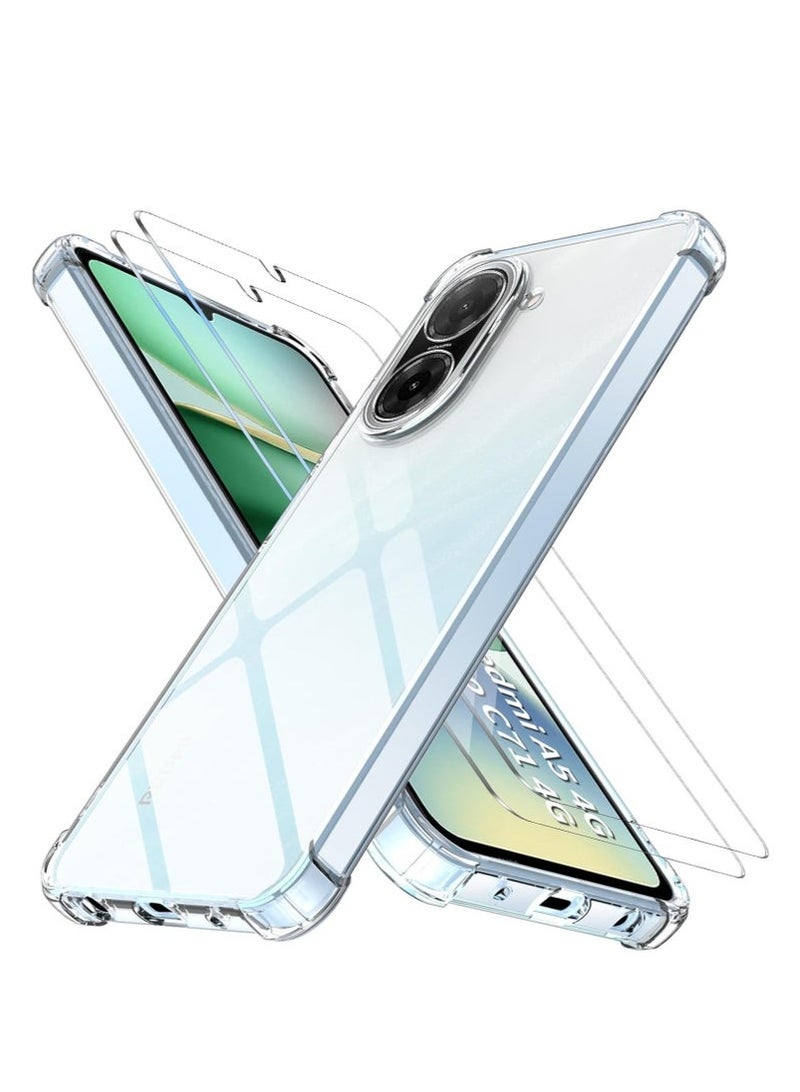 ELTRAZONE Xiaomi Redmi A5 / Poco C71 4G Case Cover – Soft TPU Silicone Protective Back Cover with Anti-Yellowing Coating – Includes 2-Pack Tempered Glass Screen Protector – Shockproof, Scratch Resistant, Slim Fit, Raised Edges for Camera Lens Protection – Clear - Image 1