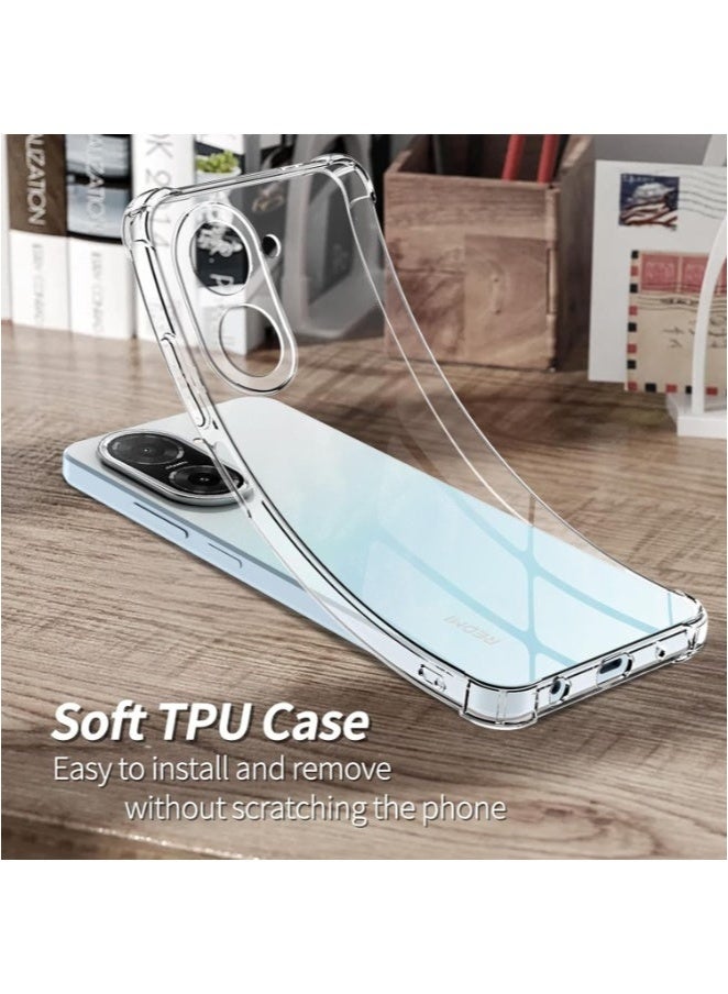 ELTRAZONE Xiaomi Redmi A5 / Poco C71 4G Case Cover – Soft TPU Silicone Protective Back Cover with Anti-Yellowing Coating – Includes 2-Pack Tempered Glass Screen Protector – Shockproof, Scratch Resistant, Slim Fit, Raised Edges for Camera Lens Protection – Clear - Image 3