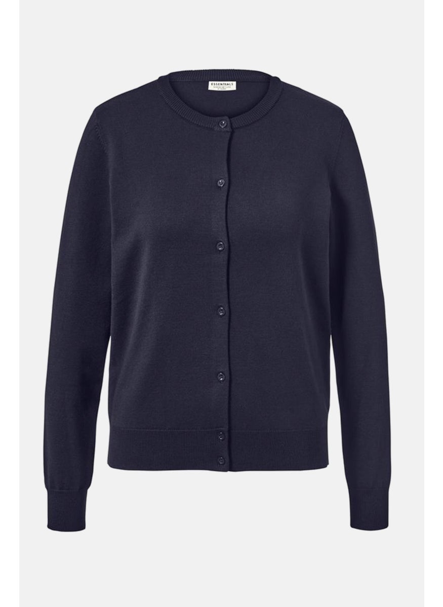 Tchibo - Women Round Neck Long Sleeve Solid Cardigan, Navy - Image 1