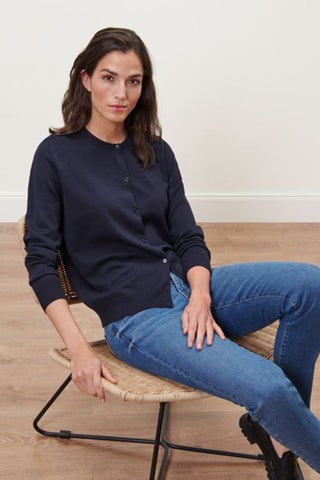 Women Round Neck Long Sleeve Solid Cardigan, Navy - pzsku/Z1046CDBEDCB2376126F8Z/45/1747054303/e00b737b-5246-474d-acad-0b7ff34c6869