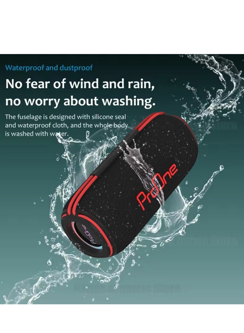 ProOne ProOne Portable Wireless Speaker - Bluetooth 5.3, 15W x 2 Stereo, IPX6 Waterproof, 4500mAh Rechargeable Battery, Hands-Free Calling, USB Input - Black  - Image 2