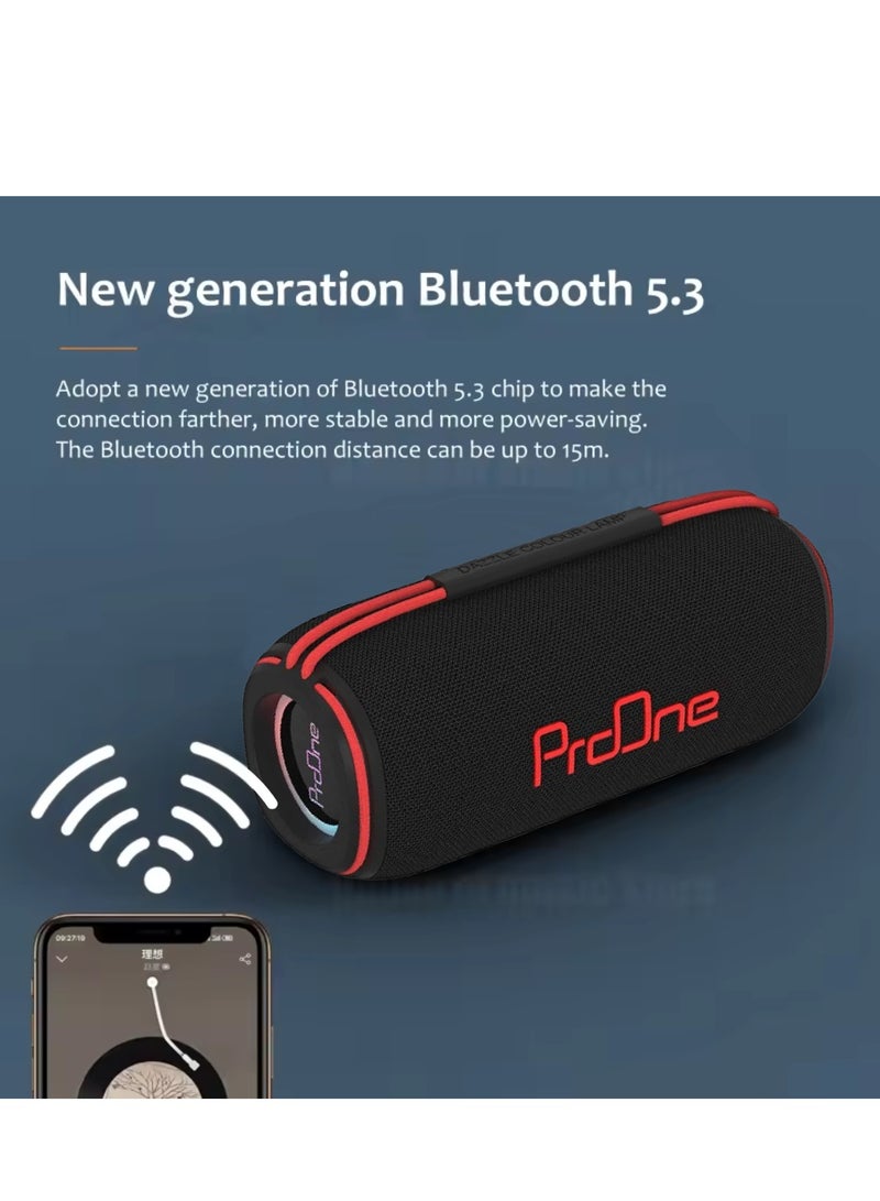 ProOne ProOne Portable Wireless Speaker - Bluetooth 5.3, 15W x 2 Stereo, IPX6 Waterproof, 4500mAh Rechargeable Battery, Hands-Free Calling, USB Input - Black  - Image 3