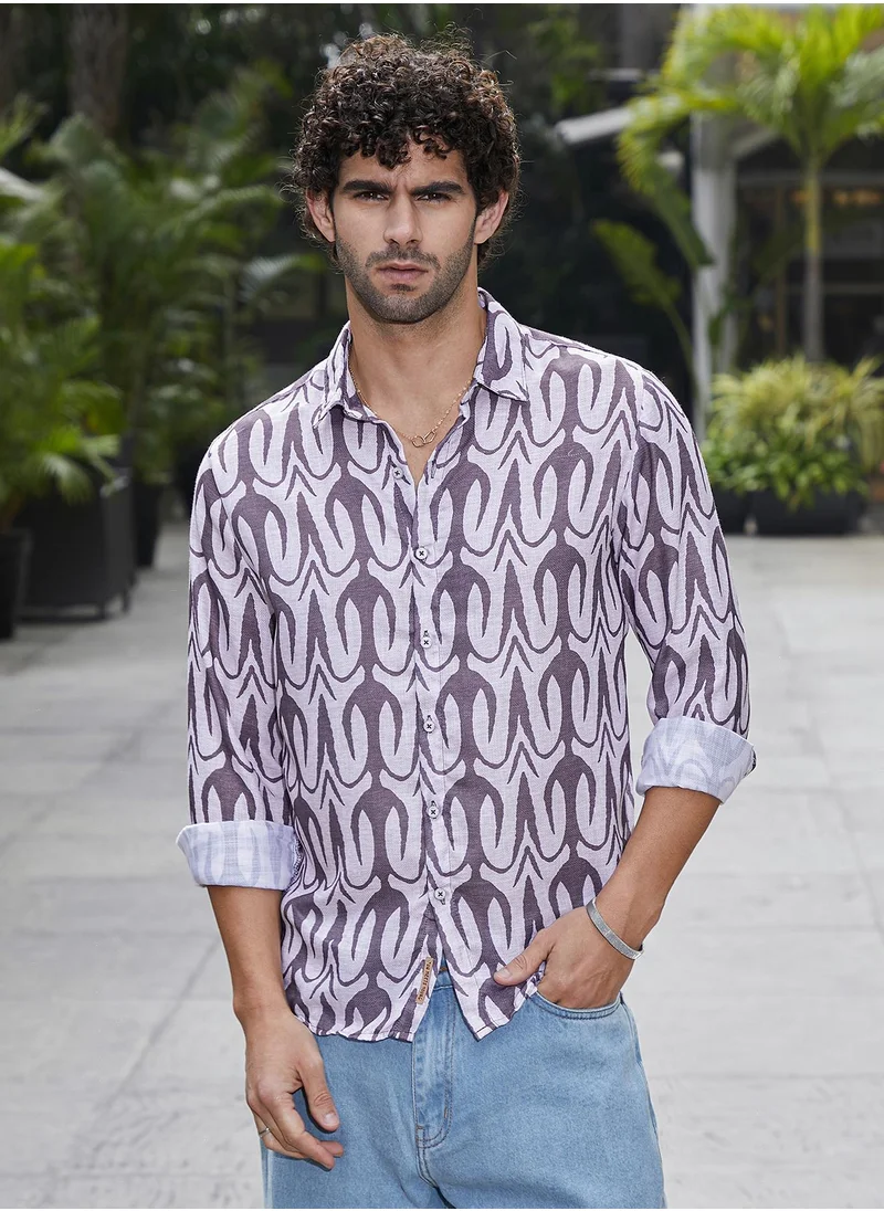 Campus Sutra Men's Amethsyt Purple Trident Imprint Shirt