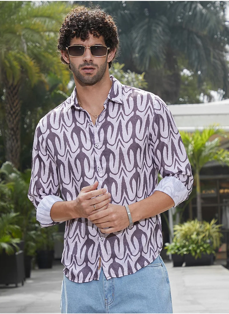 Campus Sutra Men's Amethsyt Purple Trident Imprint Shirt