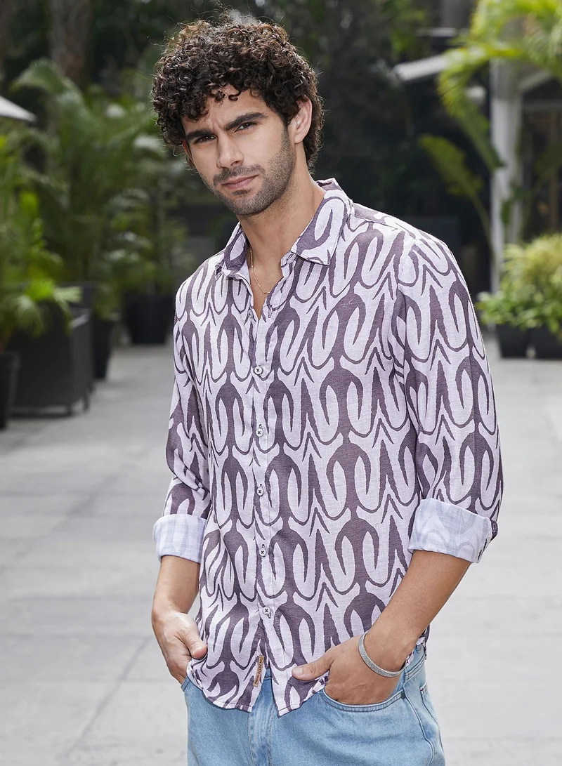 كامبوس سوترا Men's Amethsyt Purple Trident Imprint Shirt