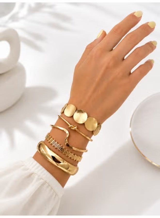 veya 5-Piece Gold Women's Bracelet Set with Luxurious, Modern Designs – Elegant Bracelets for Everyday Wear, Special Occasions, and Distinctive Gifts - Image 3