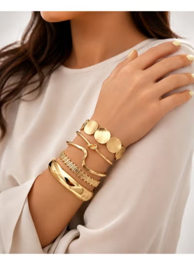 veya 5-Piece Gold Women's Bracelet Set with Luxurious, Modern Designs – Elegant Bracelets for Everyday Wear, Special Occasions, and Distinctive Gifts - Image 5
