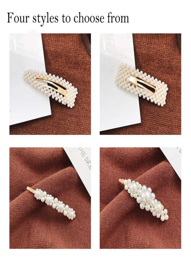 ميروكش مشابك شعر ذهبية مرصعة باللؤلؤ للنساء والفتيات، 4 قطع، فيونكات/مشابك/ربطات كبيرة، هدايا مثالية لأعياد الميلاد، عيد الحب، دبابيس شعر براقة، أدوات تصفيف الشعر، إكسسوارات - Image 3