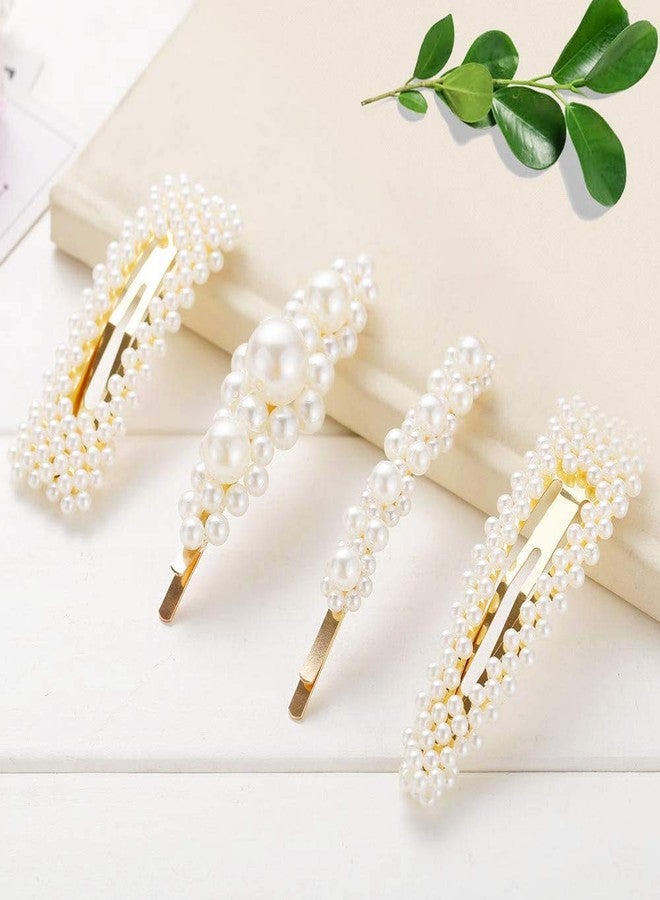 ميروكش مشابك شعر ذهبية مرصعة باللؤلؤ للنساء والفتيات، 4 قطع، فيونكات/مشابك/ربطات كبيرة، هدايا مثالية لأعياد الميلاد، عيد الحب، دبابيس شعر براقة، أدوات تصفيف الشعر، إكسسوارات - Image 1