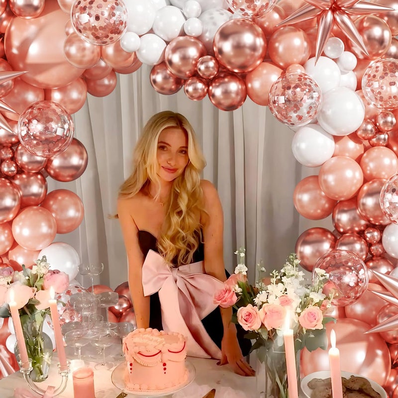 LANGASQUE Rose Gold Balloon Garland Kit, 140Pcs Pearl Metallic Pink and White Confetti Balloons With Stars for Birthday Mothers Day Birdal Shower Wedding Sweet 16 Graduation Party Decorations - Image 2