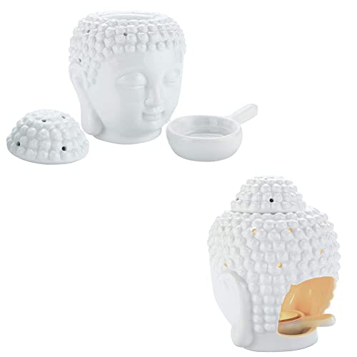 Honkenda Ceramic Buddha Head Essential Oil Burner with Candle Spoon for Yoga Spa Bedroom Home Decoration, Aromatherapy Wax Melt Burners Oil Diffuser Tealight Candle Holder (White) - Image 5