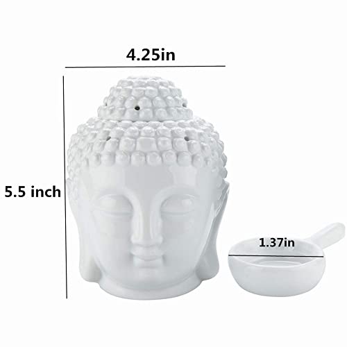 Honkenda Ceramic Buddha Head Essential Oil Burner with Candle Spoon for Yoga Spa Bedroom Home Decoration, Aromatherapy Wax Melt Burners Oil Diffuser Tealight Candle Holder (White) - Image 2