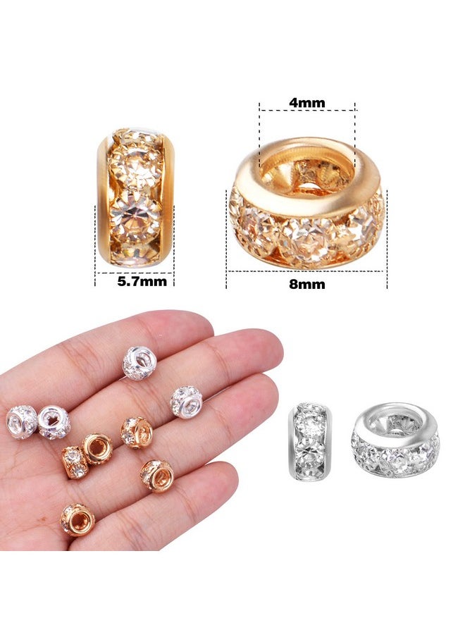BronaGrand - 40Pcs 8 Mm Rhinestone European Spacer Beads Large Hole Rondelle Beads Crystal Spacer Beads For Diy Snake Chain Bracelet Necklace Earrings Crafts Jewelry Making Accessories, 2 Colors - Image 1