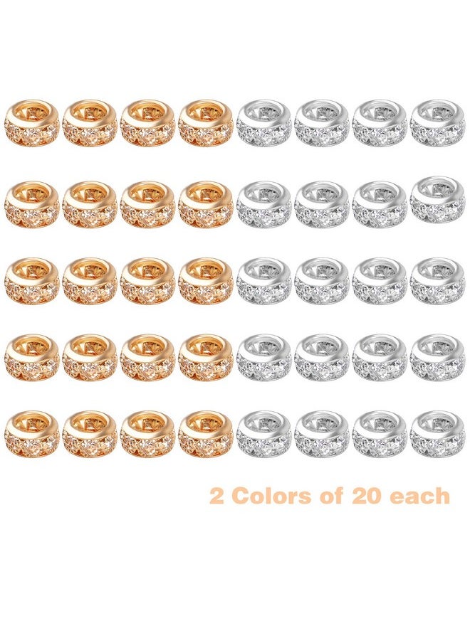 BronaGrand - 40Pcs 8 Mm Rhinestone European Spacer Beads Large Hole Rondelle Beads Crystal Spacer Beads For Diy Snake Chain Bracelet Necklace Earrings Crafts Jewelry Making Accessories, 2 Colors - Image 1