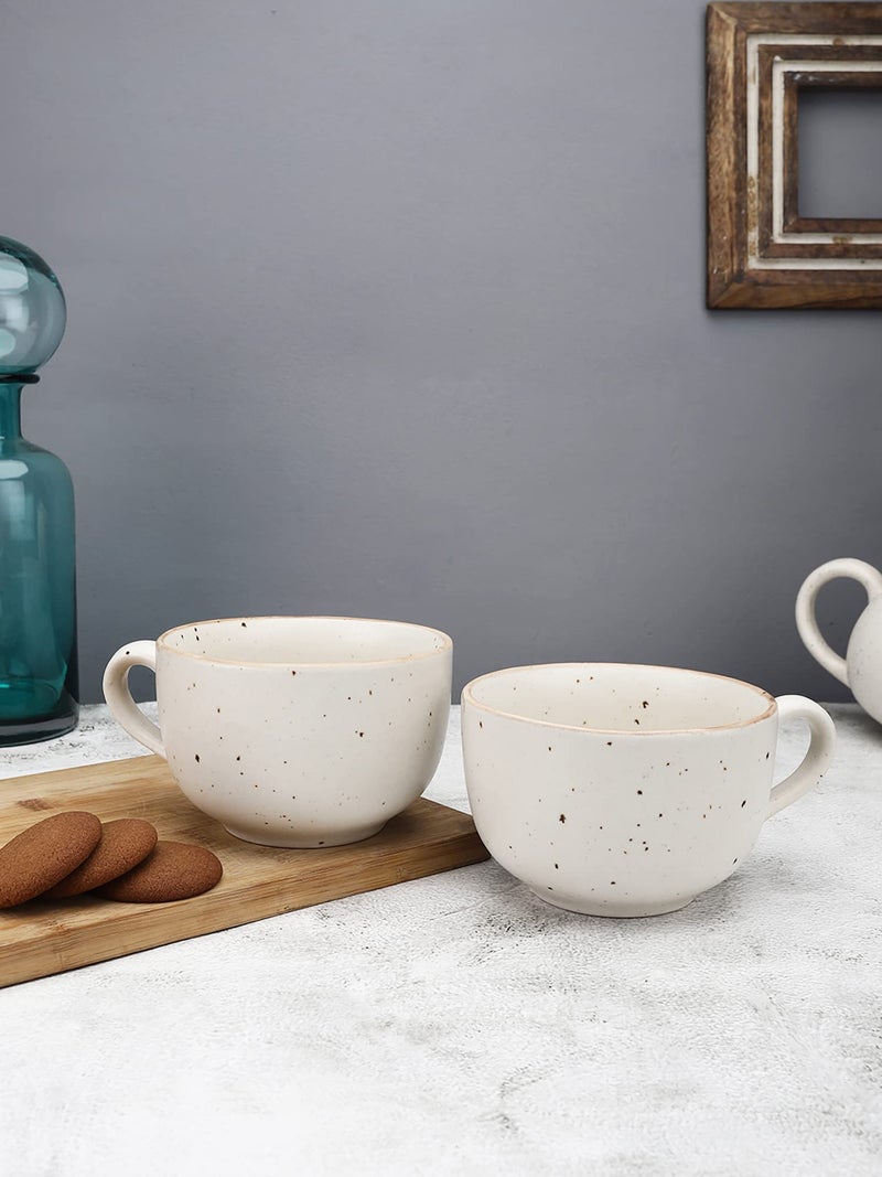 miah decor Stoneware Handcrafted Matte Finish Jumbo Soup Bowl- Set of 2; 100% Food Safe, Microwave Safe, Dishwasher Safe Matte Finish Ceramic Soup Bowl - Cream, (Size WxH:-7X5 inches; Volume:- 600 ml) - Image 1