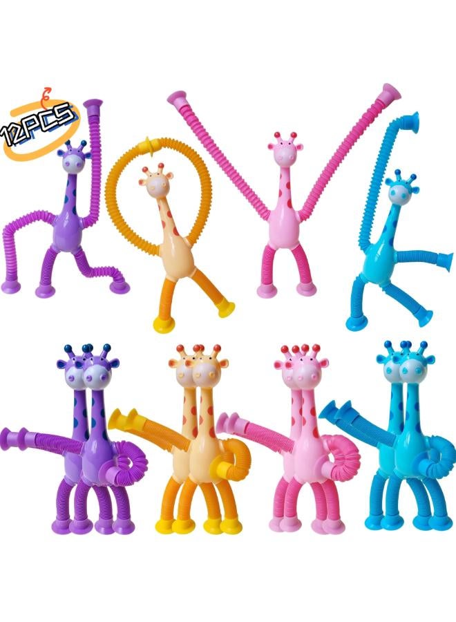12 Pcs Telescopic Suction Cup Giraffe Toy-Sucker Pop Tube Bulk Fidget Toys-Sensory Toys Party Favors for Kids Toddlers Ages 3 4 5 6 7 8 9,Birthday Return Gifts Goodie Bag Stuffers Classroom Prizes 