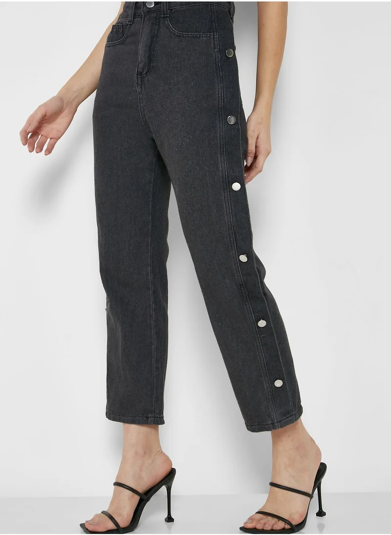 Ginger Button Detail Mom Fit Jeans