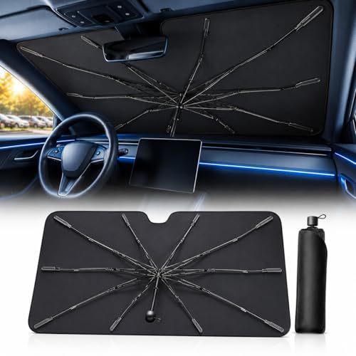 DooGooCoo 2026 Upgraded DooGooCoo Windshield Sun Shade Umbrella for Car Reinforced Frame UV Block Heat Shield Keeps Interior Cooler Foldable Front Windshield Cover Medium 57 x 32 - Image 1