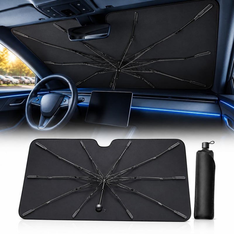 DooGooCoo 2026 Upgraded DooGooCoo Windshield Sun Shade Umbrella for Car Reinforced Frame UV Block Heat Shield Keeps Interior Cooler Foldable Front Windshield Cover Medium 57 x 32 - Image 2