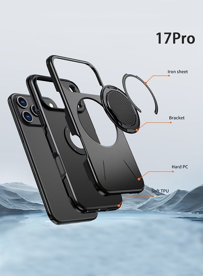 for iPhone 17 pro case, magnetic 360 ° rotatable ring bracket, supports wireless charging, shockproof silicone material - Image 2