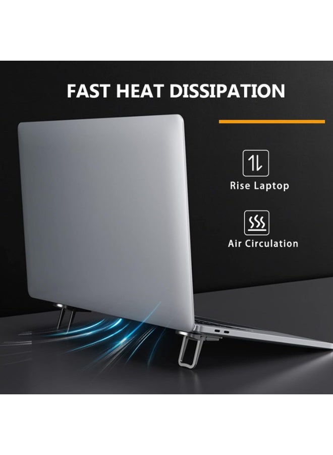 2PCS Zinc Alloy Mini Foldable Laptop Stand, Portable Computer Keyboard Riser with 2 Adjustable Angles, Self-Adhesive Invisible Notebook Stand and Keyboard Lift for Desk (Black) - Image 4