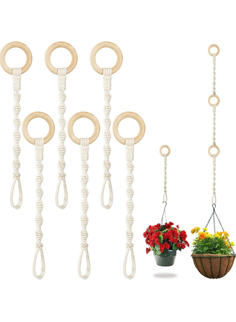 CMGTYYD. موسعات تعليق النباتات، 6 قطع من حبال تعليق النباتات من المكرامية مع حلقات خشبية زخرفية، سلاسل تمديد قوية ومتينة للأواني والسلال الداخلية والخارجية - Image 1