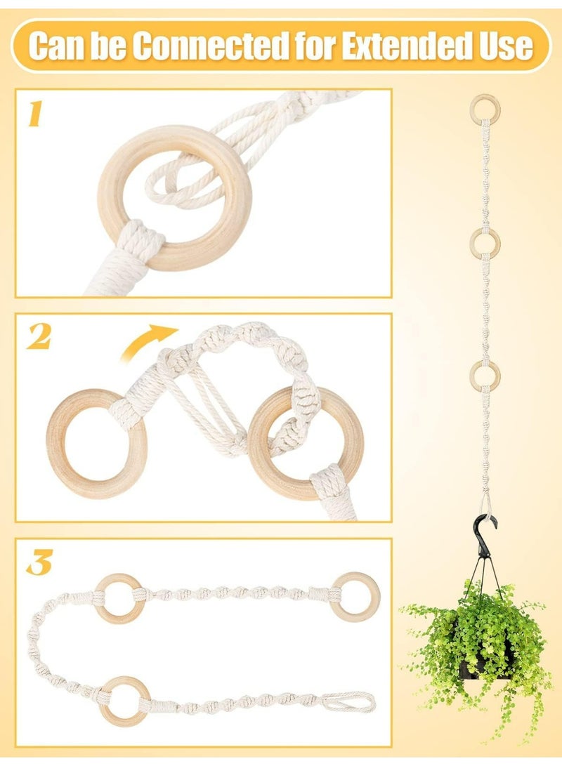 CMGTYYD. موسعات تعليق النباتات، 6 قطع من حبال تعليق النباتات من المكرامية مع حلقات خشبية زخرفية، سلاسل تمديد قوية ومتينة للأواني والسلال الداخلية والخارجية - Image 4