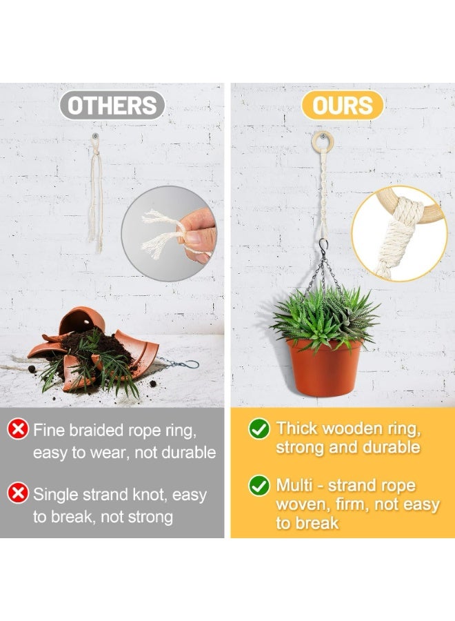 CMGTYYD. موسعات تعليق النباتات، 6 قطع من حبال تعليق النباتات من المكرامية مع حلقات خشبية زخرفية، سلاسل تمديد قوية ومتينة للأواني والسلال الداخلية والخارجية - Image 3