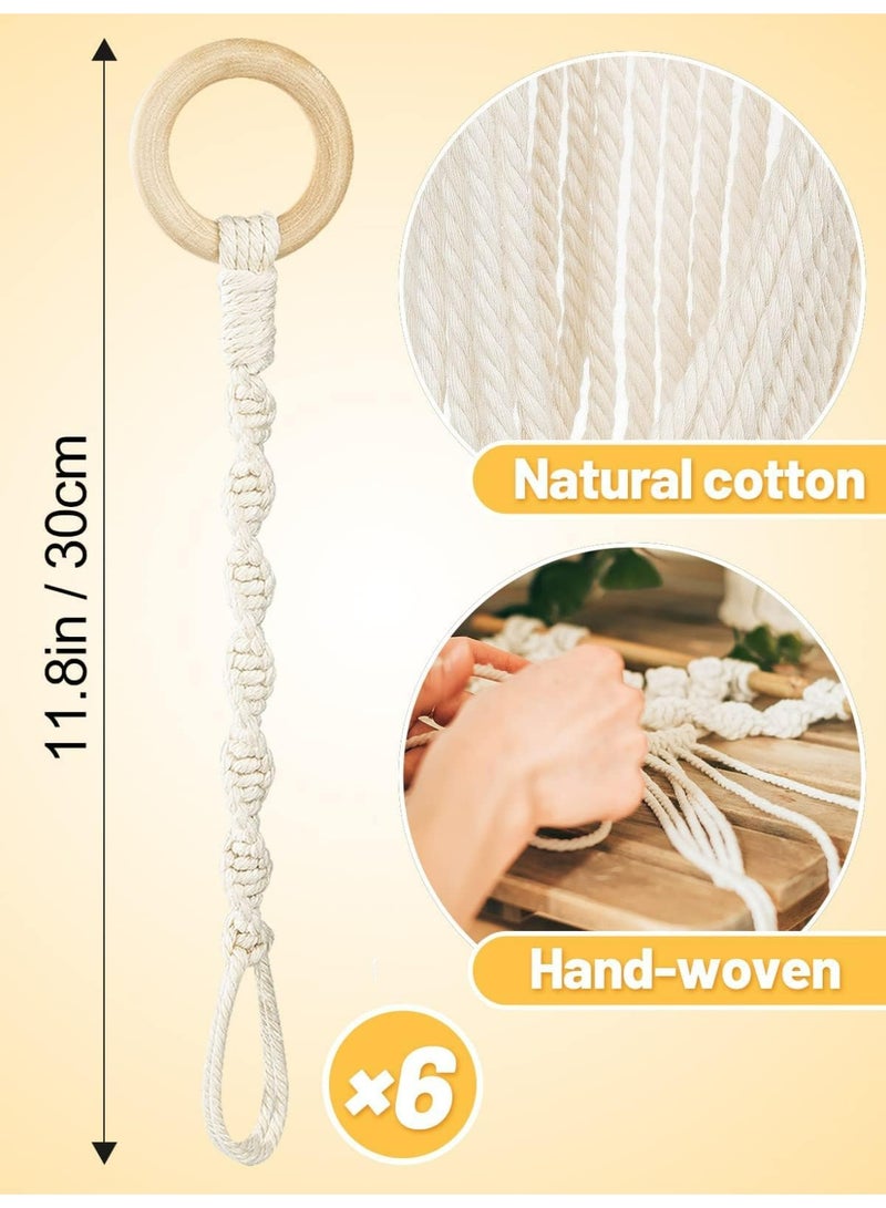 CMGTYYD. موسعات تعليق النباتات، 6 قطع من حبال تعليق النباتات من المكرامية مع حلقات خشبية زخرفية، سلاسل تمديد قوية ومتينة للأواني والسلال الداخلية والخارجية - Image 5