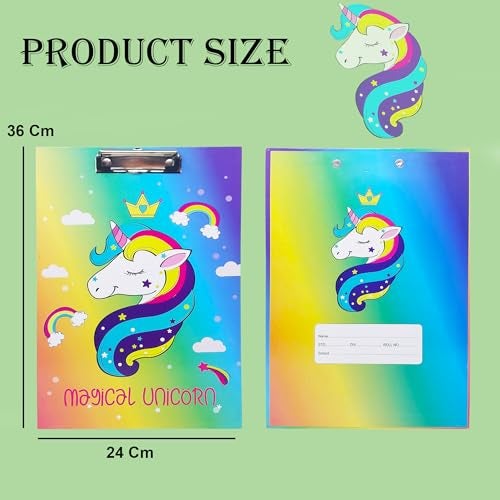 PARTEET Cardboard Standard A4 Letter Size for Students, Teacher, Woman and Kids, Low Profile Clip, Decorative Clipboards, Cute Clipboard Unicorn Pattern, Size 9" x 14" - Image 3