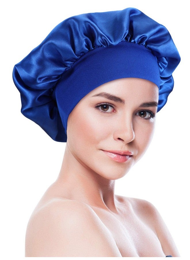 Blulu 3 Pieces Sleep Cap Satin Bonnet Night Head Cover Sleeping Soft Hair Turbans For Women And Girls (Silver Wine Red Royal Blue) - Image 4