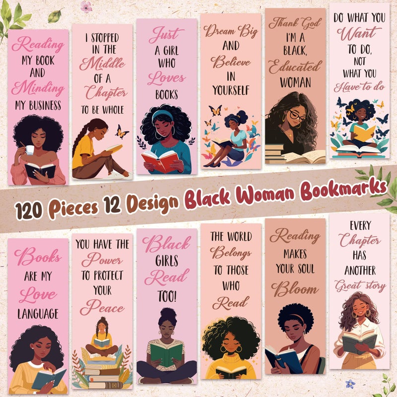 Laffact Book Tracker Bookmarks for Black Girls Women, 120Pcs African Americans Paper Bookmarks Bulk, 6.1â€Ã—2.4â€ Double-Sided Reading Page Marker, Bookish Gifts for Book Lover School Library Supplies - Image 2