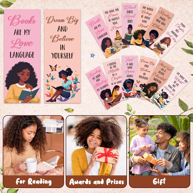 Laffact Book Tracker Bookmarks for Black Girls Women, 120Pcs African Americans Paper Bookmarks Bulk, 6.1â€Ã—2.4â€ Double-Sided Reading Page Marker, Bookish Gifts for Book Lover School Library Supplies - Image 5