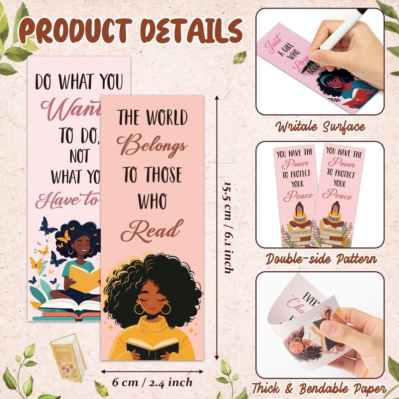 Laffact Book Tracker Bookmarks for Black Girls Women, 120Pcs African Americans Paper Bookmarks Bulk, 6.1â€Ã—2.4â€ Double-Sided Reading Page Marker, Bookish Gifts for Book Lover School Library Supplies - Image 3