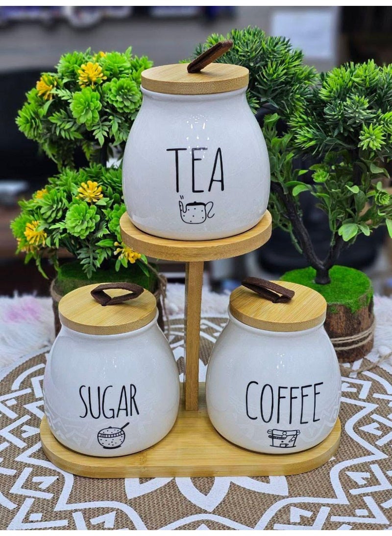 طقم علب بورسلين محكمة الغلق للقهوة والسكر والشاي، 3 قطع - Image 2