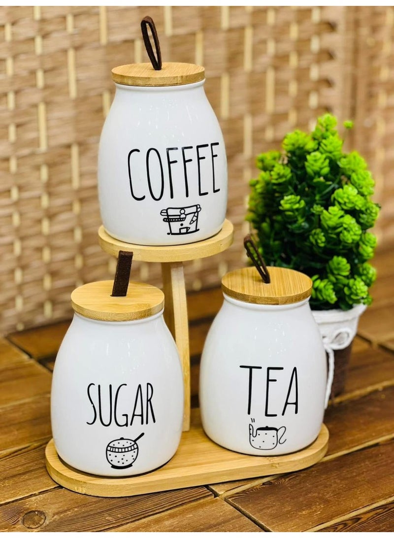 طقم علب بورسلين محكمة الغلق للقهوة والسكر والشاي، 3 قطع - Image 3