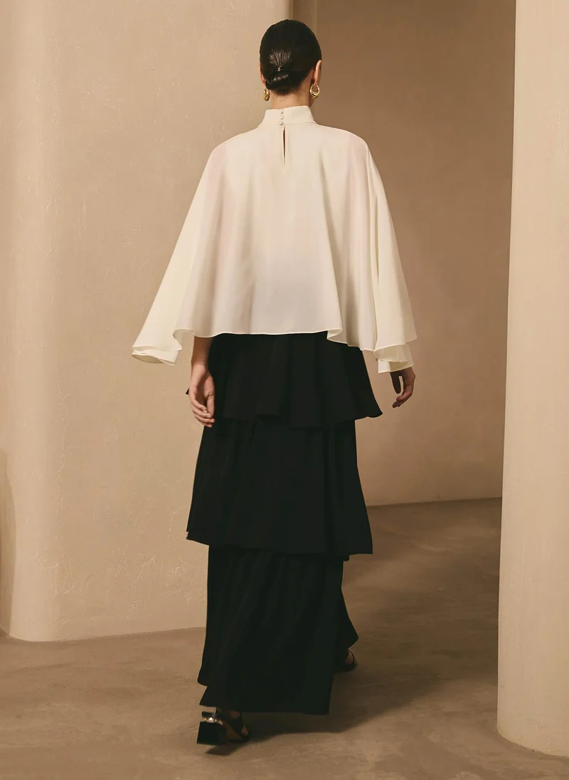 Lichi  Maxi dress with contrasting cape and tiered skirt for Women | Best Price UAE