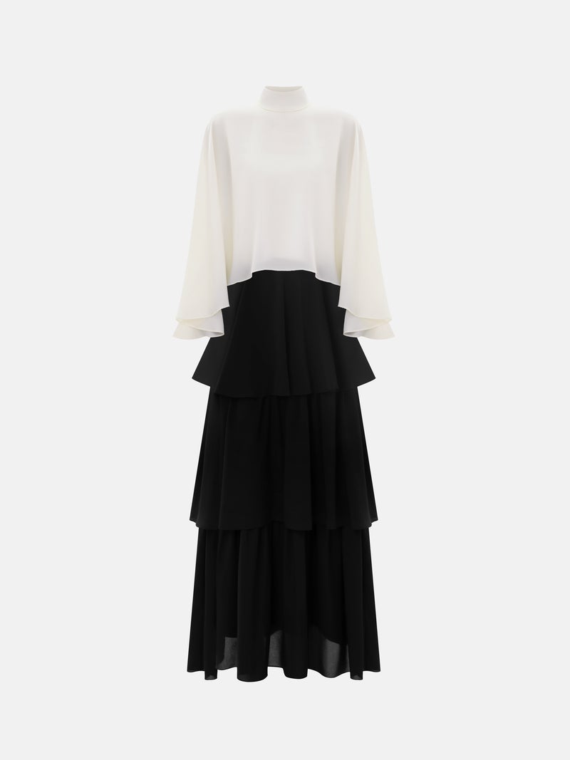 Lichi Maxi dress with contrasting cape and tiered skirt - Image 2