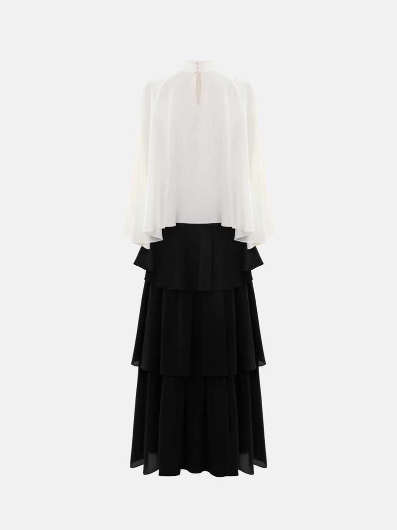 Lichi Maxi dress with contrasting cape and tiered skirt - Image 3