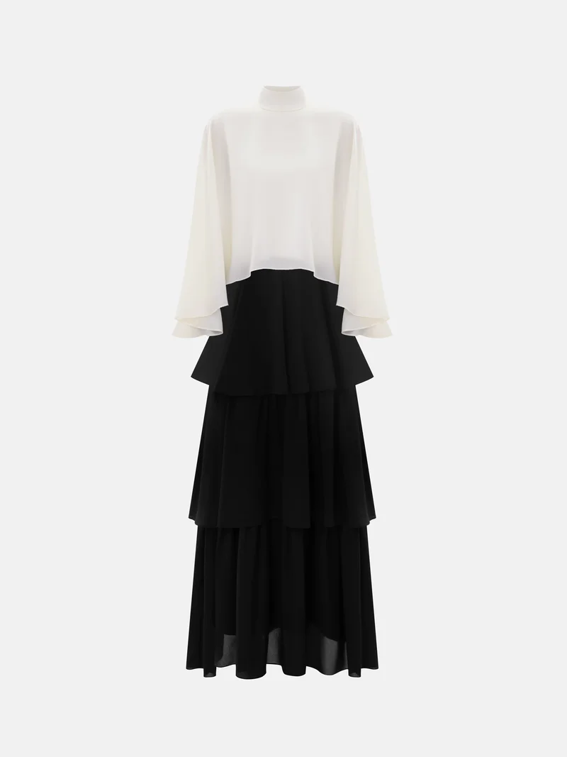 Lichi  Maxi dress with contrasting cape and tiered skirt for Women | Best Price UAE