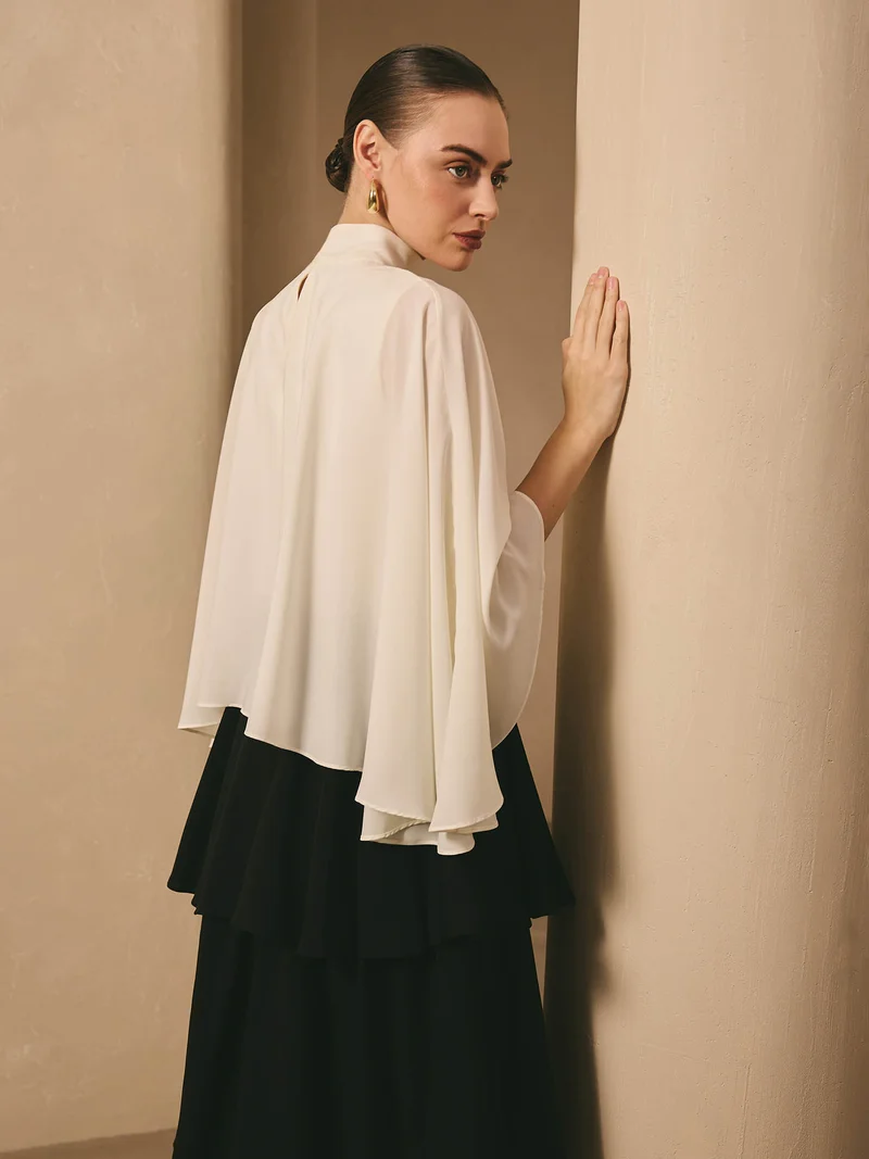 Lichi  Maxi dress with contrasting cape and tiered skirt for Women | Best Price UAE