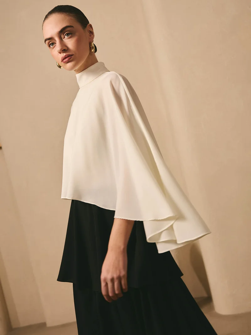 Lichi  Maxi dress with contrasting cape and tiered skirt for Women | Best Price UAE