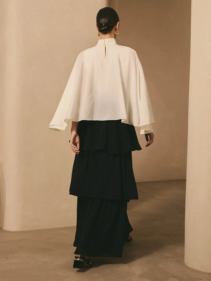 Lichi  Maxi dress with contrasting cape and tiered skirt for Women | Best Price UAE