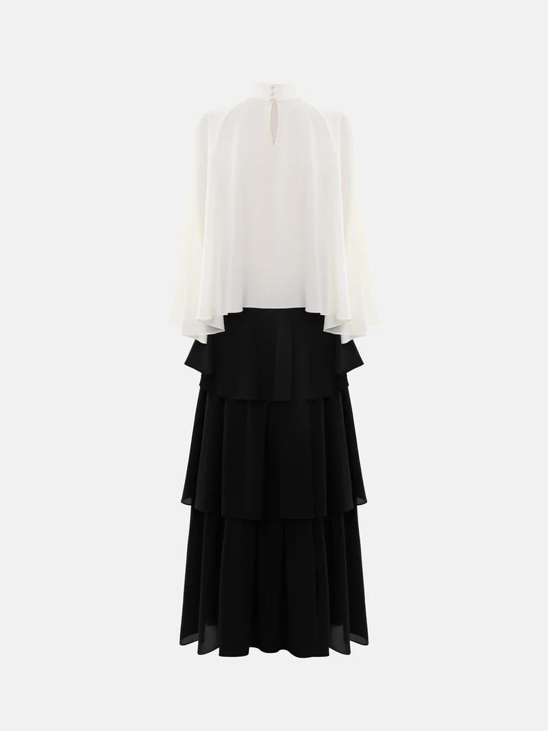 Lichi  Maxi dress with contrasting cape and tiered skirt for Women | Best Price UAE